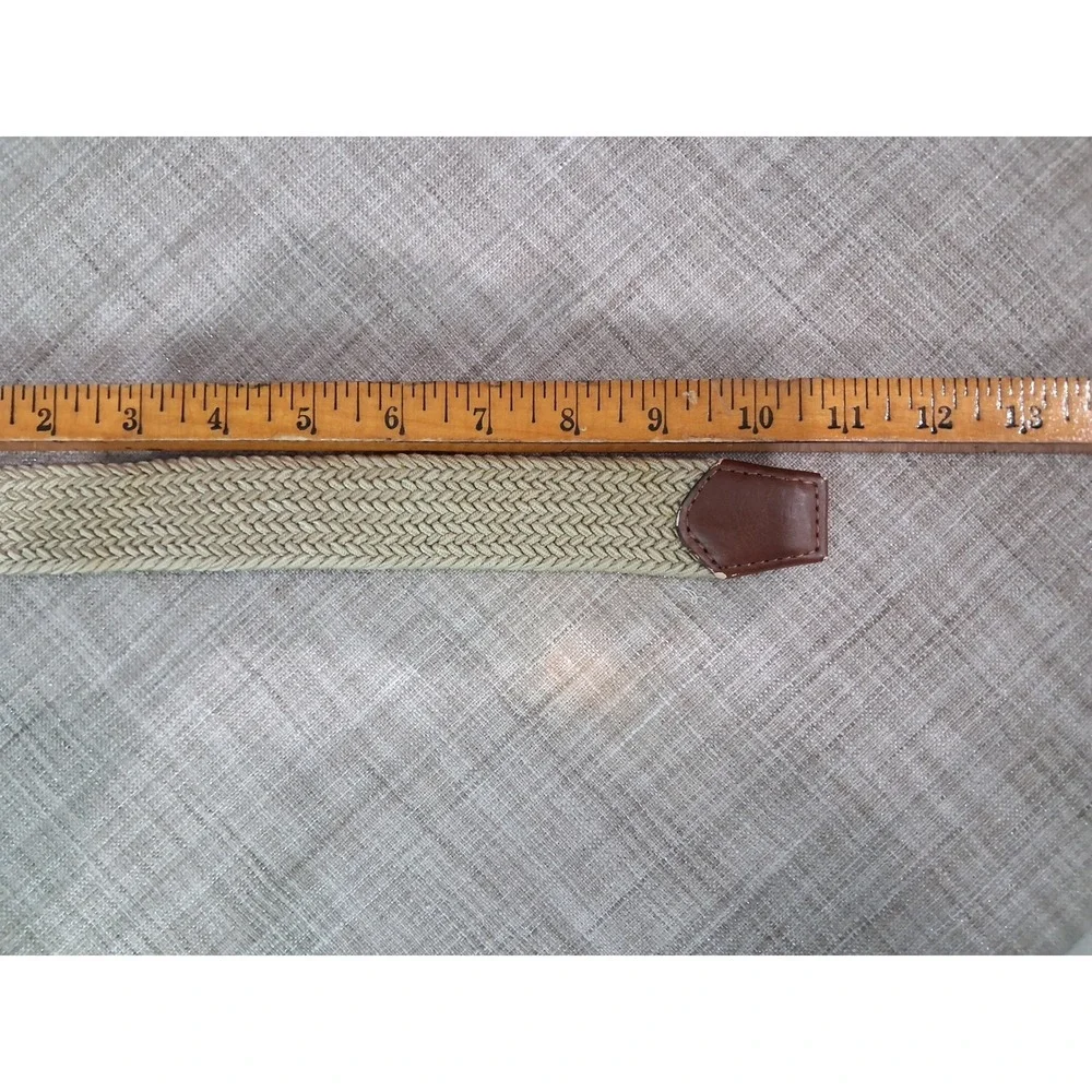 Tommy Hilfiger Mens Khaki Tan Braided Stretch Belt Brown Leather Trim Lg 40-42